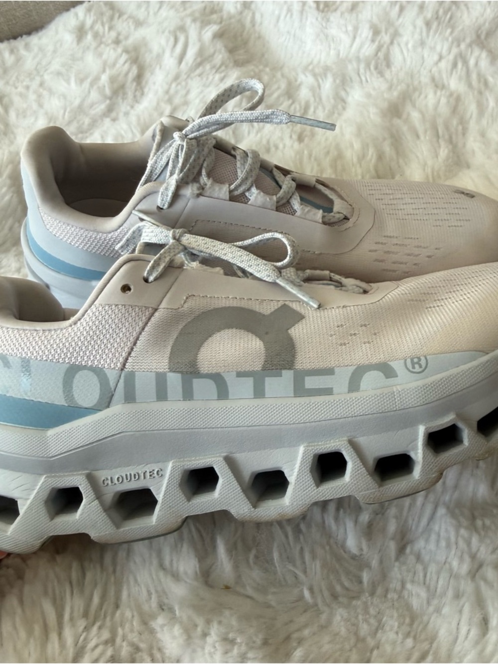 On Running White and Light Blue Cloudtec Running Shoes